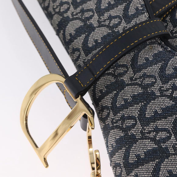 Christian Dior Trotter Canvas saddle Shoulder Bag Navy Gold Auth 211697SAV