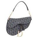 Christian Dior Trotter Canvas saddle Shoulder Bag Navy Gold Auth 211697SAV-2