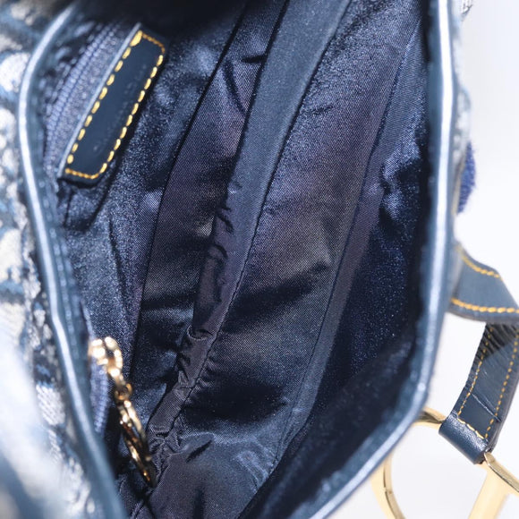 Christian Dior Trotter Canvas saddle Shoulder Bag Navy Gold Auth 211697SAV