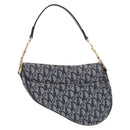Christian Dior Trotter Canvas saddle Shoulder Bag Navy Gold Auth 211697SAV-3