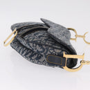 Christian Dior Trotter Canvas saddle Shoulder Bag Navy Gold Auth 211697SAV-4