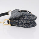 Christian Dior Trotter Canvas saddle Shoulder Bag Navy Gold Auth 211697SAV-5