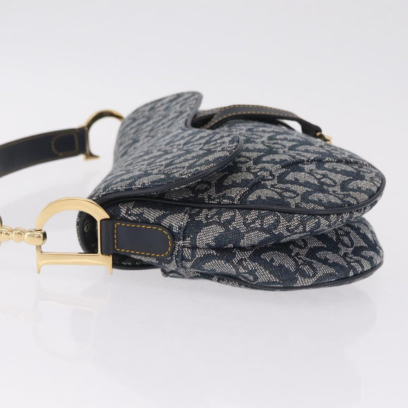 Christian Dior Trotter Canvas saddle Shoulder Bag Navy Gold Auth 211697SAV