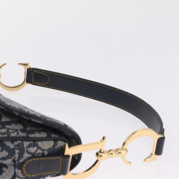 Christian Dior Trotter Canvas saddle Shoulder Bag Navy Gold Auth 211697SAV