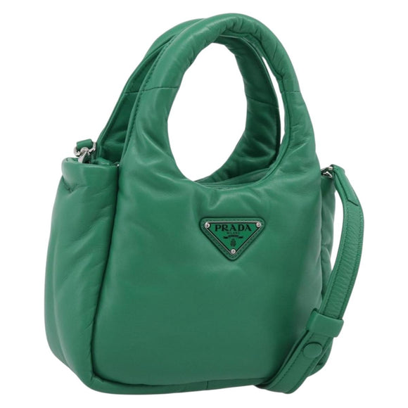PRADA Hand Bag Leather 2way Green Silver Auth 211699SAM