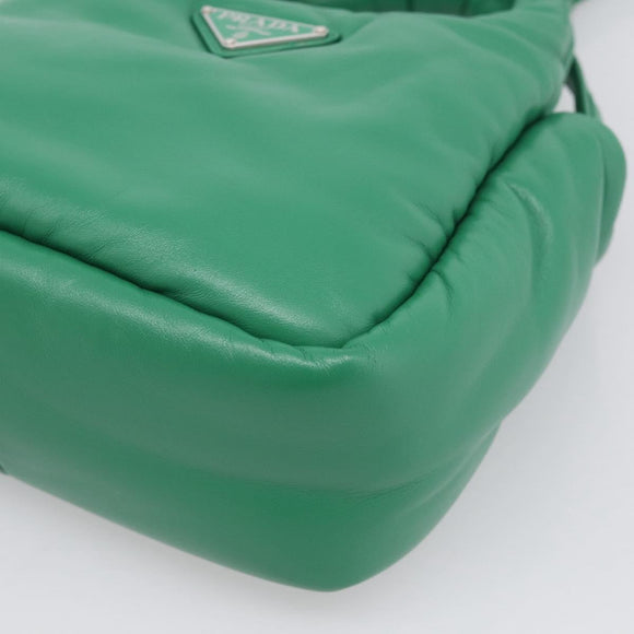 PRADA Hand Bag Leather 2way Green Silver Auth 211699SAM