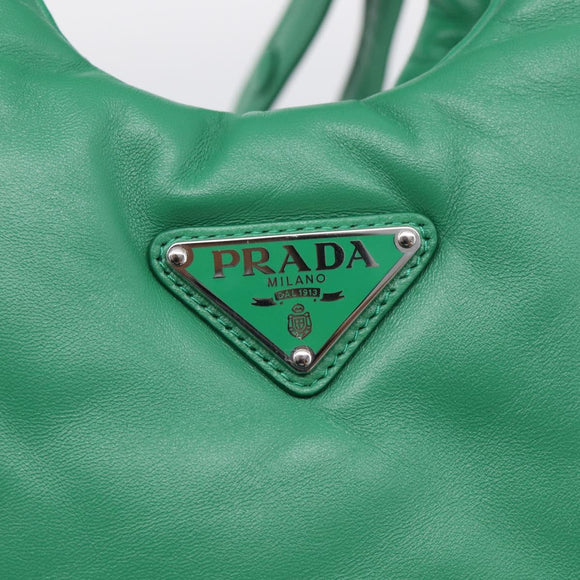 PRADA Hand Bag Leather 2way Green Silver Auth 211699SAM