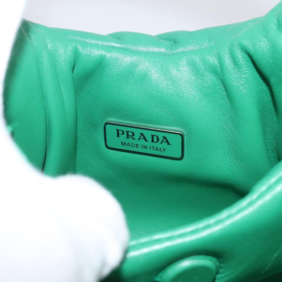 PRADA Hand Bag Leather 2way Green Silver Auth 211699SAM