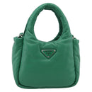 PRADA Hand Bag Leather 2way Green Silver Auth 211699SAM-2