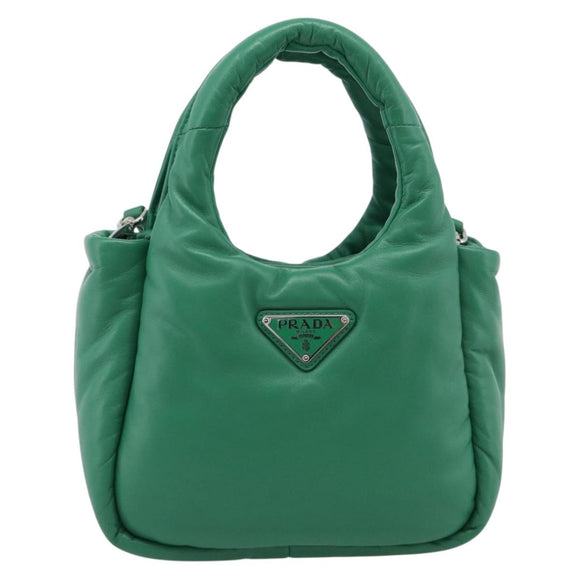PRADA Hand Bag Leather 2way Green Silver Auth 211699SAM