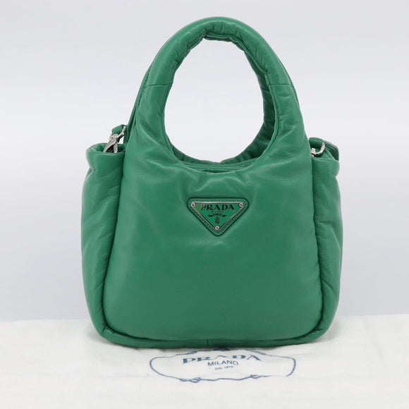 PRADA Hand Bag Leather 2way Green Silver Auth 211699SAM