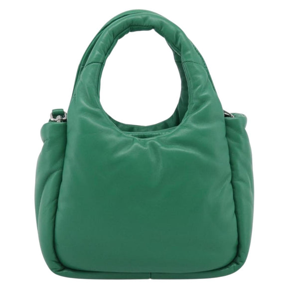 PRADA Hand Bag Leather 2way Green Silver Auth 211699SAM