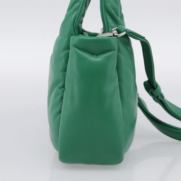 PRADA Hand Bag Leather 2way Green Silver Auth 211699SAM