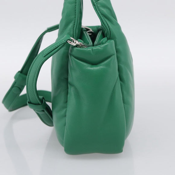 PRADA Hand Bag Leather 2way Green Silver Auth 211699SAM