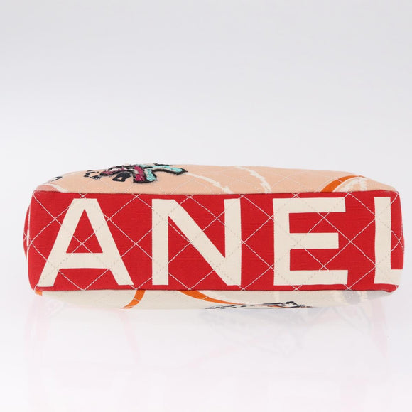 CHANEL Cruise Line Matelasse Chain Tote Bag Canvas Pink Gold CC Auth 211700SM