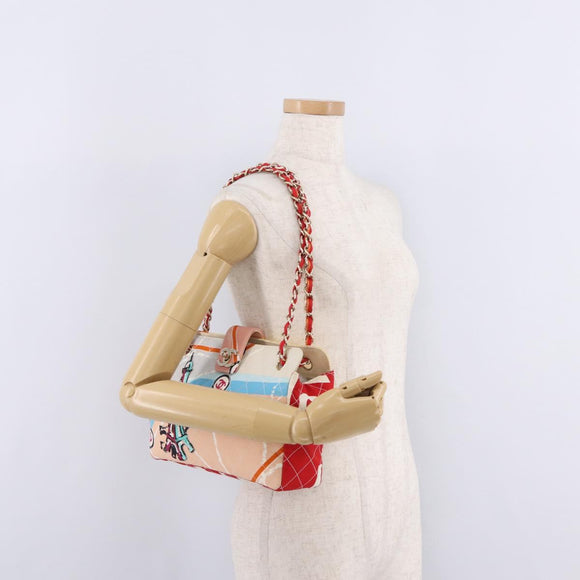 CHANEL Cruise Line Matelasse Chain Tote Bag Canvas Pink Gold CC Auth 211700SM