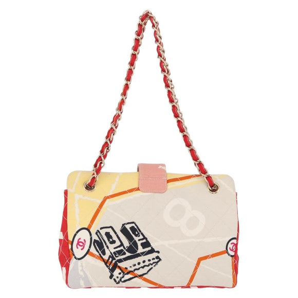 CHANEL Cruise Line Matelasse Chain Tote Bag Canvas Pink Gold CC Auth 211700SM