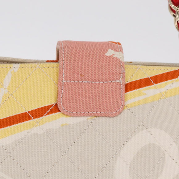 CHANEL Cruise Line Matelasse Chain Tote Bag Canvas Pink Gold CC Auth 211700SM