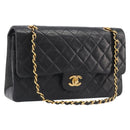 CHANEL Matelasse 25 Chain Shoulder Bag Lamb Skin Black Gold CC Auth 211705SV-1