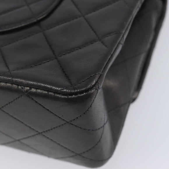 CHANEL Matelasse 25 Chain Shoulder Bag Lamb Skin Black Gold CC Auth 211705SV