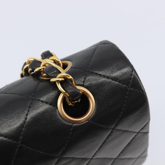 CHANEL Matelasse 25 Chain Shoulder Bag Lamb Skin Black Gold CC Auth 211705SV