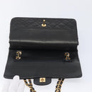 CHANEL Matelasse 25 Chain Shoulder Bag Lamb Skin Black Gold CC Auth 211705SV-16