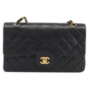 CHANEL Matelasse 25 Chain Shoulder Bag Lamb Skin Black Gold CC Auth 211705SV-2