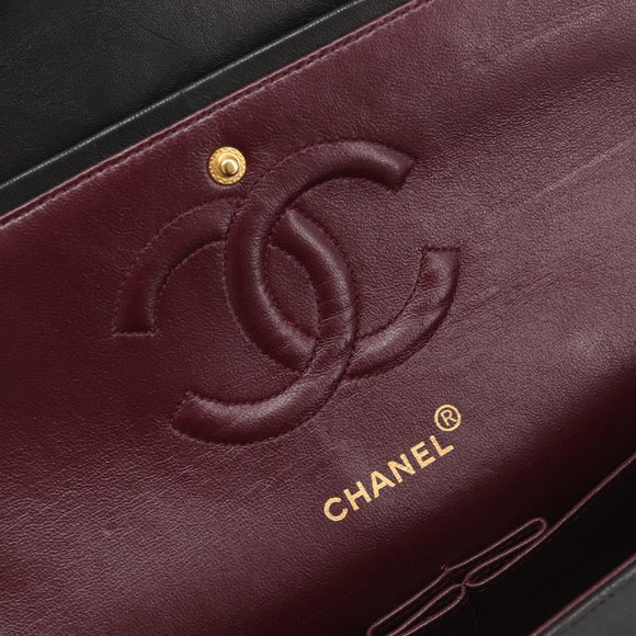 CHANEL Matelasse 25 Chain Shoulder Bag Lamb Skin Black Gold CC Auth 211705SV