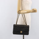 CHANEL Matelasse 25 Chain Shoulder Bag Lamb Skin Black Gold CC Auth 211705SV-30