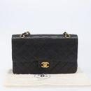 CHANEL Matelasse 25 Chain Shoulder Bag Lamb Skin Black Gold CC Auth 211705SV-31