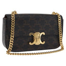 CELINE Triomphe Chain Shoulder Bag Leather Black Gold Auth 211706SAM-1
