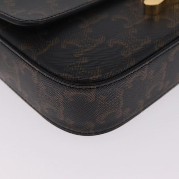CELINE Triomphe Chain Shoulder Bag Leather Black Gold Auth 211706SAM