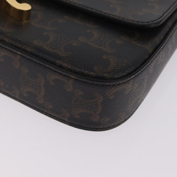 CELINE Triomphe Chain Shoulder Bag Leather Black Gold Auth 211706SAM