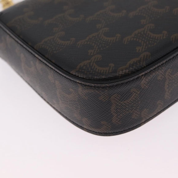 CELINE Triomphe Chain Shoulder Bag Leather Black Gold Auth 211706SAM