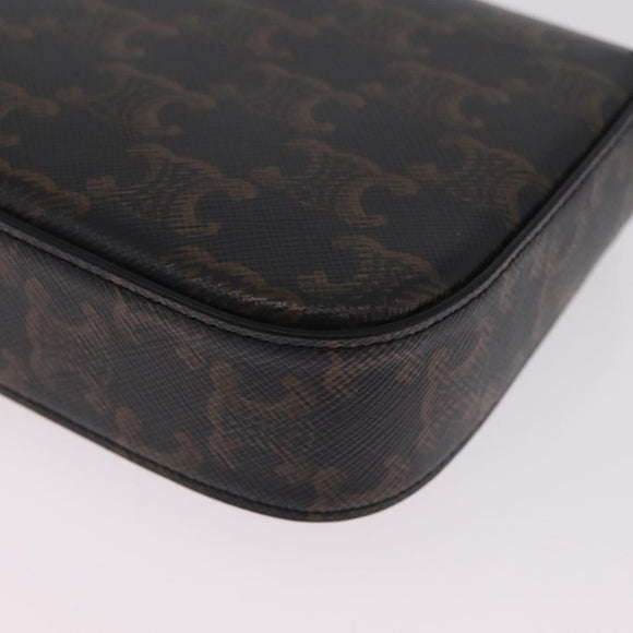 CELINE Triomphe Chain Shoulder Bag Leather Black Gold Auth 211706SAM