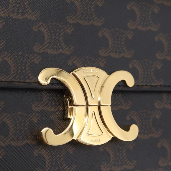 CELINE Triomphe Chain Shoulder Bag Leather Black Gold Auth 211706SAM