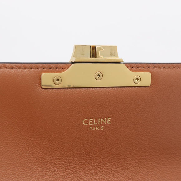 CELINE Triomphe Chain Shoulder Bag Leather Black Gold Auth 211706SAM