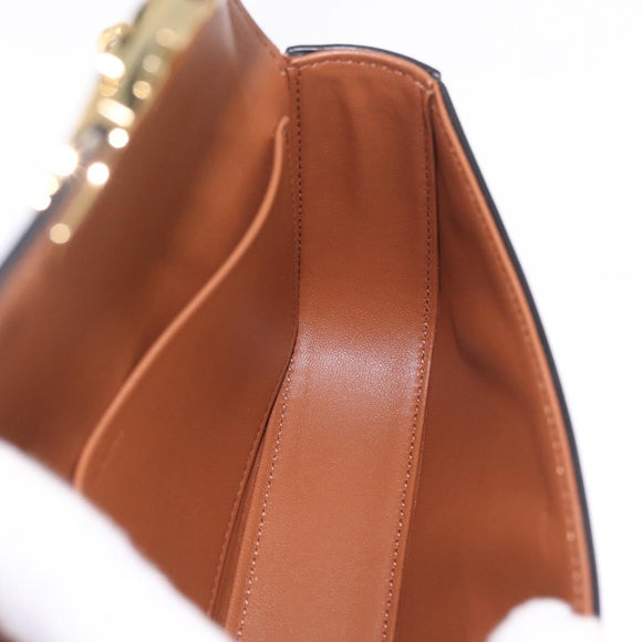CELINE Triomphe Chain Shoulder Bag Leather Black Gold Auth 211706SAM