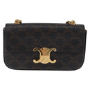 CELINE Triomphe Chain Shoulder Bag Leather Black Gold Auth 211706SAM-2