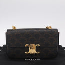 CELINE Triomphe Chain Shoulder Bag Leather Black Gold Auth 211706SAM-23