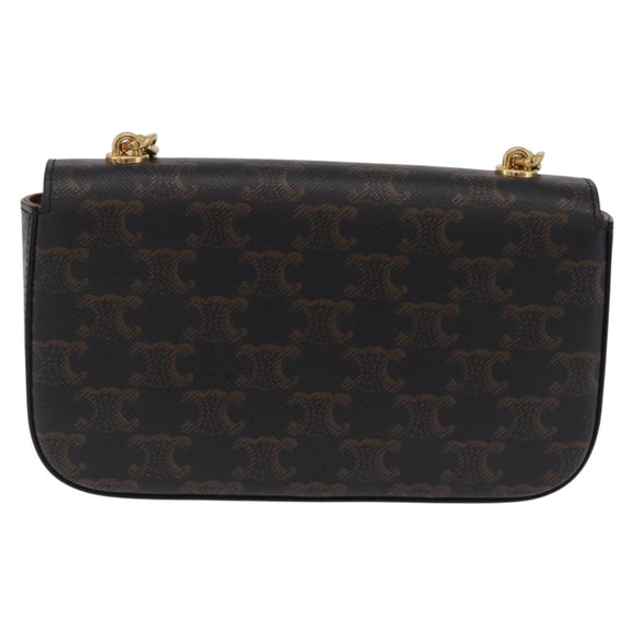 CELINE Triomphe Chain Shoulder Bag Leather Black Gold Auth 211706SAM