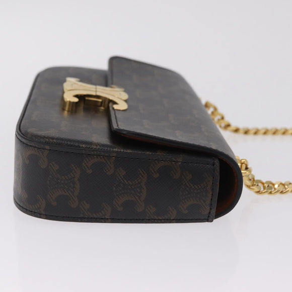 CELINE Triomphe Chain Shoulder Bag Leather Black Gold Auth 211706SAM