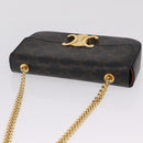 CELINE Triomphe Chain Shoulder Bag Leather Black Gold Auth 211706SAM-6