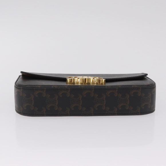 CELINE Triomphe Chain Shoulder Bag Leather Black Gold Auth 211706SAM
