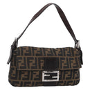FENDI Zucca Canvas Mamma Baguette Shoulder Bag Brown Black Auth 211709V-1