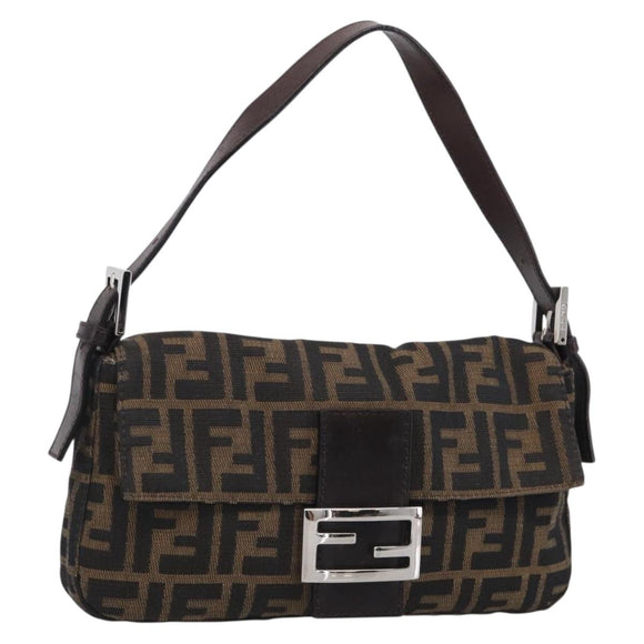 FENDI Zucca Canvas Mamma Baguette Shoulder Bag Brown Black Auth 211709V