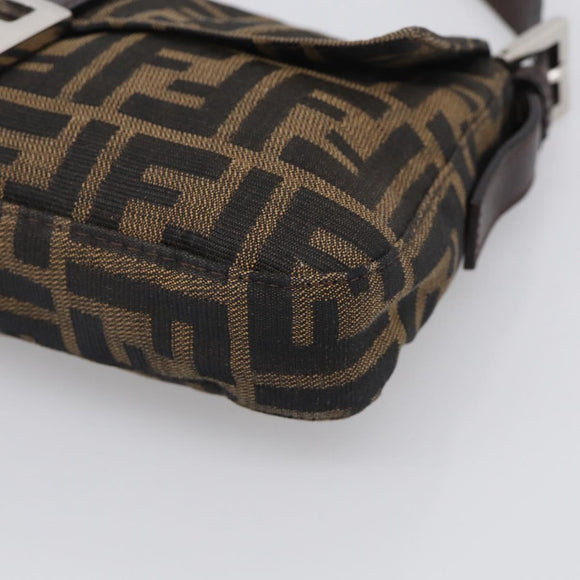 FENDI Zucca Canvas Mamma Baguette Shoulder Bag Brown Black Auth 211709V