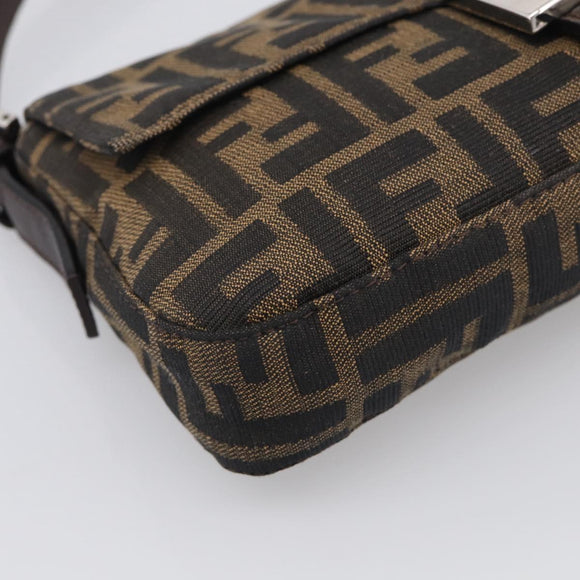 FENDI Zucca Canvas Mamma Baguette Shoulder Bag Brown Black Auth 211709V