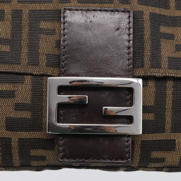 FENDI Zucca Canvas Mamma Baguette Shoulder Bag Brown Black Auth 211709V