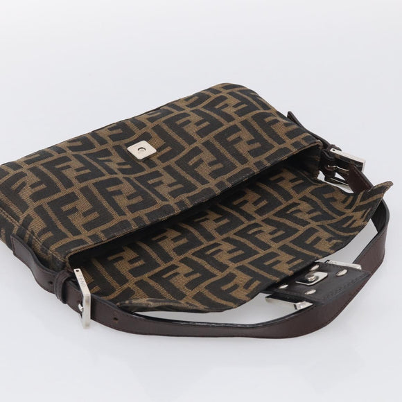 FENDI Zucca Canvas Mamma Baguette Shoulder Bag Brown Black Auth 211709V